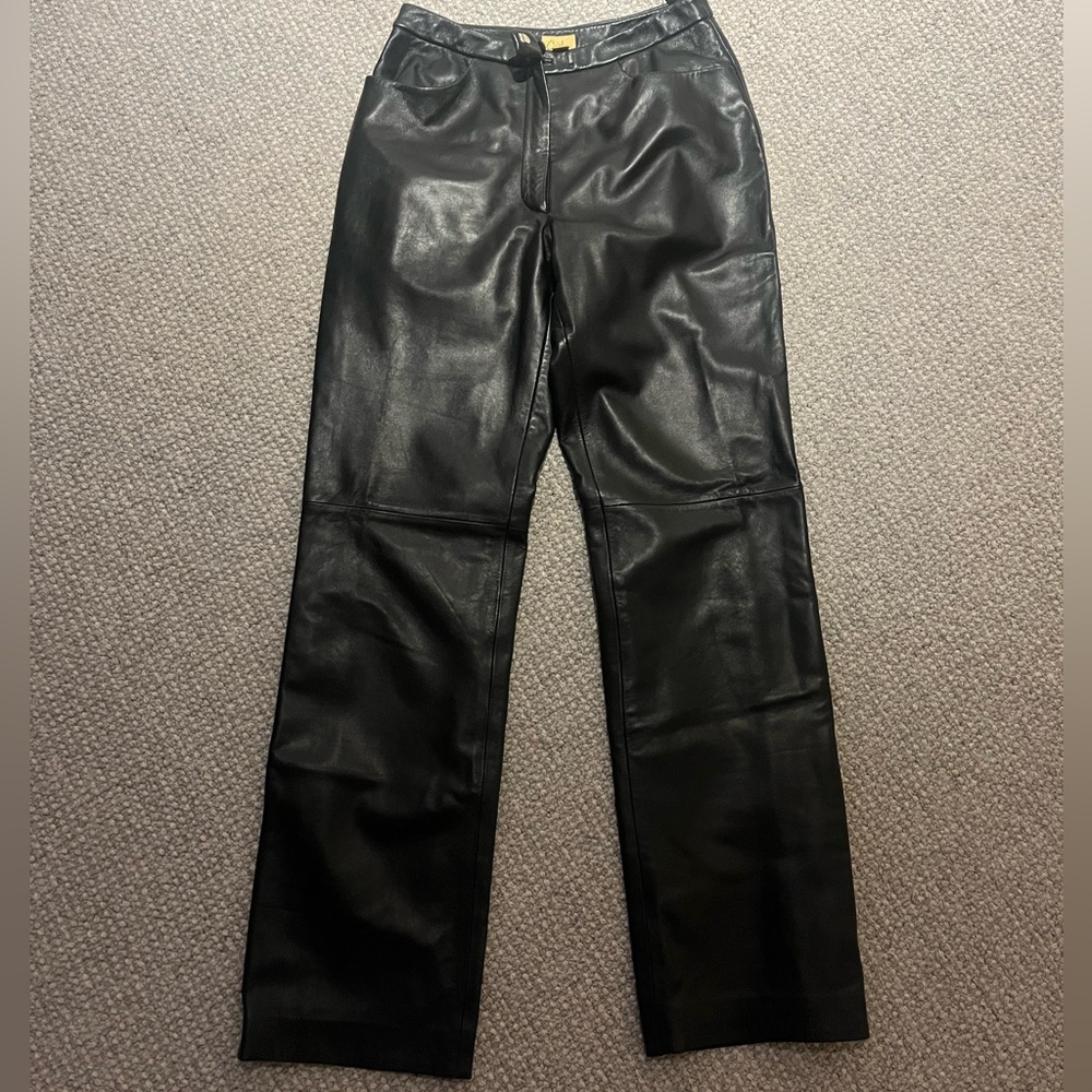 Caslon Black Straight Leg Pants Genuine Leather